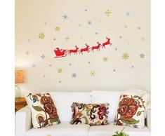 wallflexi decorazioni di Natale adesivi da parete adesivi murali Slitta di Babbo Natale, per salotto bambini scuola materna ristorante hotel casa, multicolore
