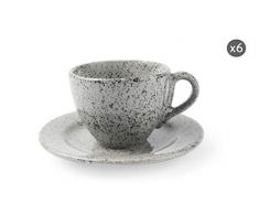 Excelsa Granito Set 6 Tazzine caffÃ¨ con Piattino, Ceramica, Nero