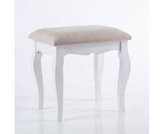 DiKasa Sgabello Legno Bianco Imbottito Shabby 42X31X40H