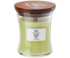 Woodwick Hourglass Candela Profumata Media con Stoppino Scoppiettante, Fino A 60 Ore, Verde (Salice), Medio