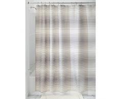InterDesign Enzo Tende doccia tessuto idrorepellente, Tenda da doccia in poliestere con asole rinforzate e fantasia a strisce 183,0 cm x 183,0 cm, tortora/sabbia