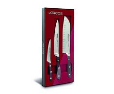 Arcos Serie Natura - Set di Coltelli da Cucina 3 Pezzi (1 Spelucchino + 1 Santoku + 1 Coltello da Cucina) - Acciaio Inossidabile Forgiato Nitrum - Manico Legno Colore Marrone