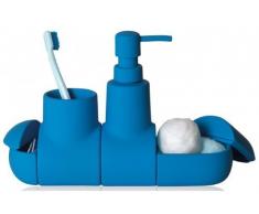 SELETTI Set Accessori Bagno in Porcellana Submarino Cm.25,5X7 H.17,5 Azzurro