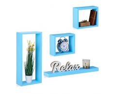 Relaxdays 10021909_45 Set 4 Mensole da Muro, Cubi da Parete, Ripiano Rettangolare, Cameretta, Legno MDF, Blu
