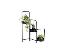 LIFA LIVING Portapiante da Interno Design in Metallo, Porta Piante e Fiori Nero con 3 Vasi, Regolabile, capacità 5 kg per Vaso