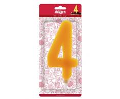 dekora Candela Gigante Numero 4, Cera, Giallo, 15Â cm