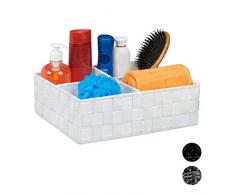 Relaxdays Cestino Portaoggetti con 4 Scomparti, per i Cosmetici da Bagno, per Soggiorno HxLxP: 10 x 32 x 27 cm, Bianco, PP, Metallo, 1 Pz