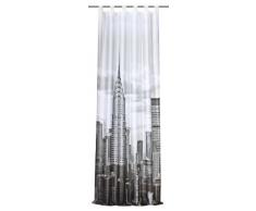 Home fashion 48639-896 - Tenda in Voile con Passanti e Stampa Digitale New York, 225 x 120 cm, in Stoffa da Arredamento, Colore: Nero/Bianco