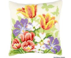 Vervaco - Fodera Anteriore da Cuscino, per Punto Croce, con Fiori Primaverili, Multicolore