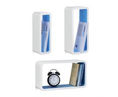 Relaxdays 10021790_361 Set 3 Mensole da Parete, Laccato Opaco, Decorative, Varie Misure, CapacitÃ di Carico 10 kg, Bianco-Blu