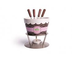 Excelsa Fondant Servizio Fonduta Cioccolato 7Pz, Ceramica, Crema/Marrone, 13x13x14 cm, 7 unitÃ