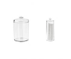 iDesign Portaoggetti bagno, Piccolo porta dischetti struccanti con coperchio, Porta cotton fioc in plastica, trasparente & Ordinare&Co Cosmetic Organizer Compactor Contenitore Dischetti strucco