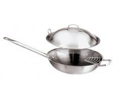 PADERNO 12529-32 Wok con Griglia e Coperchio, 32 cm, Acciaio Inox