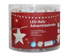 Calendario dellAvvento a LED con luci e mollette in legno, stelle con numeri da 1 a 24, con funzione timer da 6 ore, funzionamento a batteria, per Natale, nel periodo dellAvvento, circa 2, 8 m.