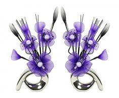 Flourish - Argento Vaso Con Fiori Finti in Tessuto e Fil di Ferro, 32 cm, Coppia Corrispondente, Decorazioni per le Casa, Colore: Viola
