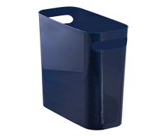 InterDesign Cestino per carta con manici, Cestino della spazzatura in plastica per ufficio, bagno o cucina, Blu navy