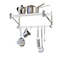 Wenko 2364100 Scaffale da Parete Provence per la Cucina, con Asta per Appendere Oggetti e 6 Ganci, in Legno di Pino, 75 x 25 x 24 cm, Colore: Bianco