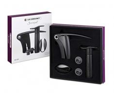 LE CREUSET GS901 Set con Pompetta per Vino, Cavatappi a Leva, Taglia Capsule, Policarbonato, Nero