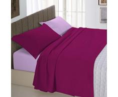 Italian Bed Linen Natural Color Completo Letto Double Face, 100% Cotone, Lilla/Prugna, Una Piazza e Mezza