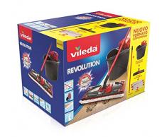 Vileda Revolution Box, Sistema Lavapavimenti Con Secchio E Piastra Piatta, 2 Panni In Microfibra, Per Tutti I Tipi Di Pavimento, Manico 3 Pezzi, Nero/Rosso, ‎40 x 28.3 x 28.5 cm, 1.53 Kg