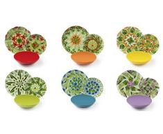 Excelsa Mandala Tropical Servizio Piatti 18 Pezzi, Porcellana e Ceramica Stoneware