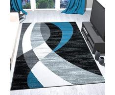 VIMODA Tappeto Moderno Design Nero Grigio Turchese, a Pelo Corto, a Strisce Curve, Facile da Pulire, Alta qualità , 160 x 230 cm