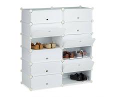 Relaxdays 10021979_49 Scarpiera Armadio Componibile, Plastica, Scaffale con Ante, 12 Scomparti, HxLxP: 108 x 94 x 37 cm, Bianco, 24 pairs