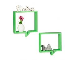 Relaxdays 10021917_53 Mensole Cubi da Parete in Set da 2, a Forma di Fumetto, Legno MDF, Verde