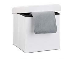Relaxdays Sgabello, Coperchio, Pouf Contenitore, Poggiapiedi, in Ecopelle, H x L x P: 38 x 38 x 38 cm ca. Bianco, Vinile, 1 pz