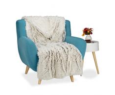 Relaxdays 10021092_692 Plaid Effetto Peluche, Soffice Coperta in Simil-Pelliccia, Morbida Trapunta XXL, LxP 220x240 cm ca., Bianco-Marrone