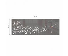 FLEXISTYLE Orologio da Parete Moderno Orizzontale Farfalla in Fiori 20 x 60 cm Grigio Salotto Decorativo Silenzioso 3 d