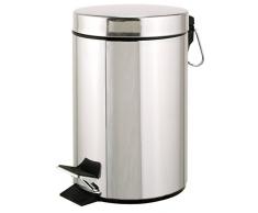 Axentia cosmetici contenitore per rifiuti pattumiera a pedale in acciaio inox, lucido, per cucina e bagno, pattumiera con inserto in plastica e maniglia, geruchsdicht, CapacitÃ circa 3Â litri, Ã circa 17Â cm, altezza circa 25Â cm, rotondo