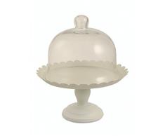 Villa dâEste Home Tivoli Dolci Pensieri Alzata per Dolci con Campana, Latta e Vetro, Bianco, Altezza 33 cm