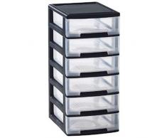 Allibert Babel 191126 - Cassettiera con 6 cassetti da 5 L in Polipropilene, Formato A4, Colore: Nero