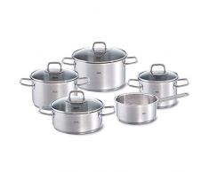 Fissler Batteria di pentole, 5 pezzi, Coperchi inclusi, CapacitÃ e diametri assortiti, Tutti i piani cottura, Acciaio inox, Viseo