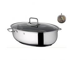 WMF ProfiSelect casseruola Ovale con Gratis Termometro, Coperchio in Vetro, Acciaio Inox Cromargan, induzione, Lavabile in lavastoviglie, Forno, Argento, 38Â cm, 2Â unitÃ 