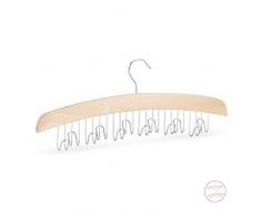 Relaxdays Gruccia Portacinture da Armadio, Ganci per 12 Cinture, Gancio Rotondo Rotabile a 360Â°, in Legno di Loto, HxLxP 17x43x5 cm, Color Legno Naturale e Argento