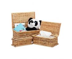 Relaxdays Cestini Intrecciati Set da 3, con Coperchio, Contenitori Portaoggetti, Rustici, Rattan, Legno Naturale, 10 l di capacitÃ