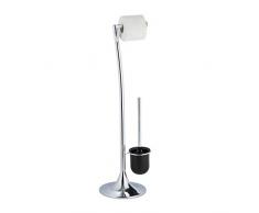 Relaxdays Set di Accessori per WC, Piantana con Portarotolo, Scopino & Portascopino, da Terra, HLP 80x25x22 cm, Argento, Acciaio, Legno, plastica, 1 Pz
