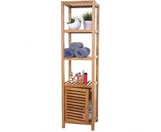 BAKAJI Mobile Mobiletto Bagno con 3 Piani Appoggio + Sportello Anta Grigliata in Legno bambÃ¹ Accessori Biancheria Asciugamani Arredo Bagno Dimensione 36 x 33 x 140 cm