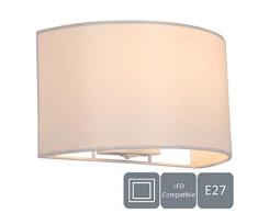 HARPER LIVING 1xE27/ES - Lampada da parete con interruttore, paralume in tessuto semicircolare avorio, adatta per laggiornamento LED, ideale per camera da letto, soggiorno, corridoio, hotel, B&B