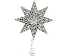 WeRChristmas - Puntale per albero di Natale, a forma di stella con brillantini, 21 cm, in plastica infrangibile, colore: argento