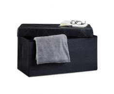 Relaxdays Panchina Pieghevole, con Scatola per conservarla nello sgabuzzino, Sgabello, Similpelle, Nero, 38 x 78 x 38 cm