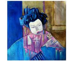 LegendArte Olio su Tela - Quadro su Tela Dipinto a Mano - Geisha, cm. 60x60 - Quadro Moderno Soggiorno