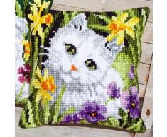 Vervaco PN Gatto Bianco 0147362 Punto Croce Cuscino con narcisi