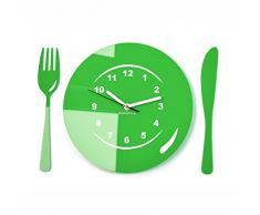 Moderno orologio da parete orologio da parete Posate e Piatto verde cucina, bar decorativo moderno 3d