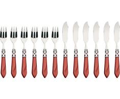 BUGATTI, ALCAM-S4285, Set di Posate da Pesce Aladdin, 12 pz, in Acciaio Inox e ABS, 36 x 26 x 6 cm, Rosso (Bordeaux)