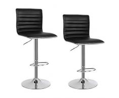 Songmics 2 x Sgabelli da Bar Cucina Regolabile Girevole con Schienale Nero, PU, 40 cm x 42 cm x 94cm