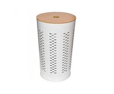 Opportunity 48FH14600880 - Portabiancheria con Coperchio, in Metallo/Legno, 58,5 cm, Colore Bianco