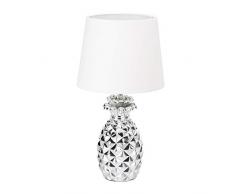 Relaxdays Lampada da Tavolo a Forma di Ananas, con Cavo,Paralume in Stoffa,Design Originale,HxÃ: 47x25 cm,Bianco/Argento
